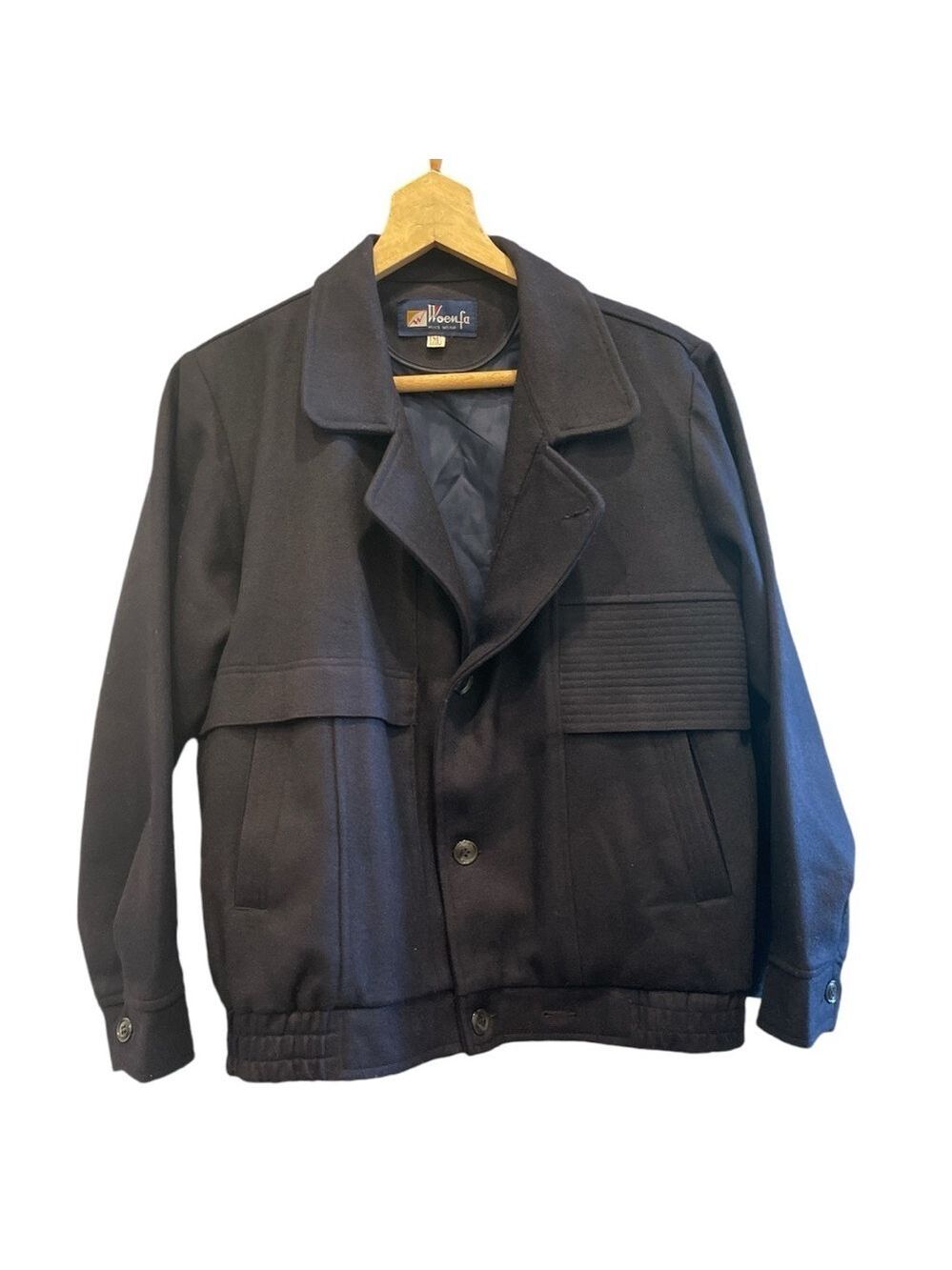 Vintage Woenfa Men’s Bomber Jacket Solid Dark Navy | M (Fits M Vintage)